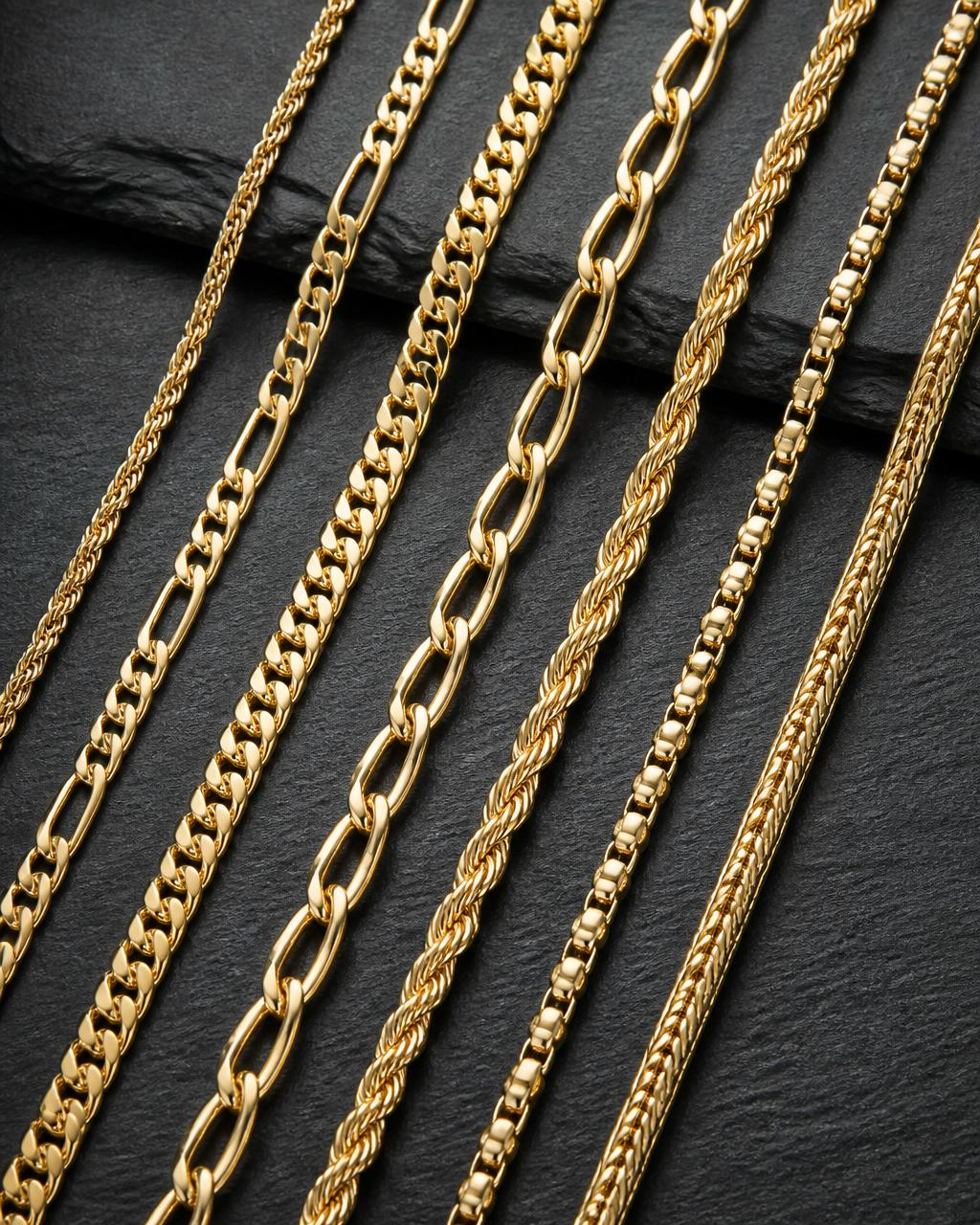 Gold chains in different link patterns